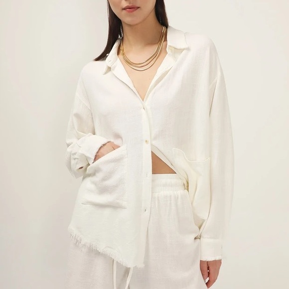 STORETS MALEAH RAW HEM LINEN SHIRT - Picture 3 of 11
